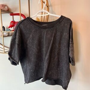 Casual Black Women's Top - Zenana, acid wash crop top